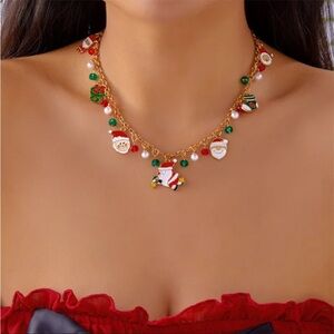 Christmas Charm Necklace Santa Charms - 14.5”-17”